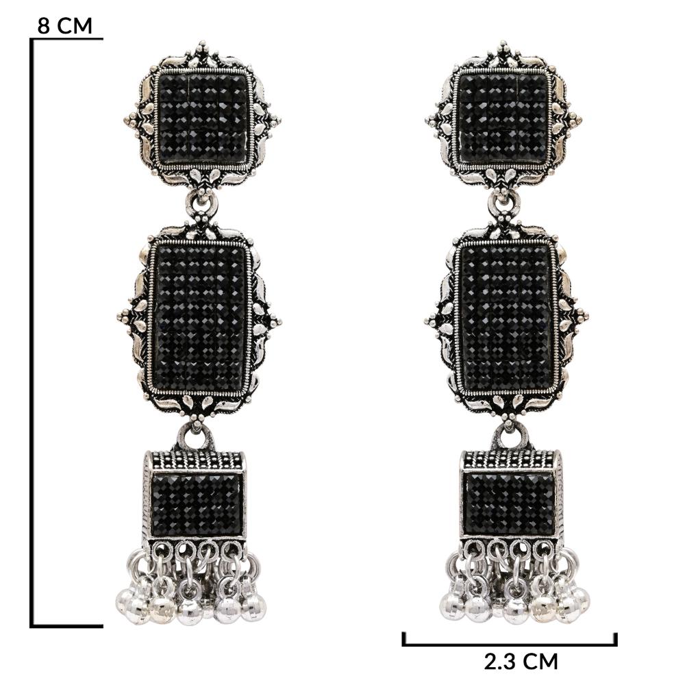 Etnico Silver Oxidised Boho Afghani Style Earrings For Women (E3322OXB)
