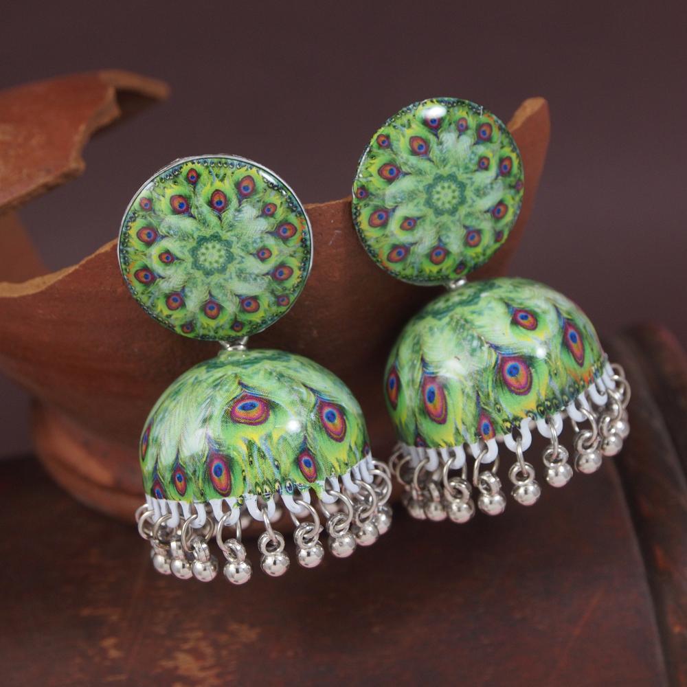 Etnico Silver Plated Traditional Jhumka Earrings For Women (E3325G)