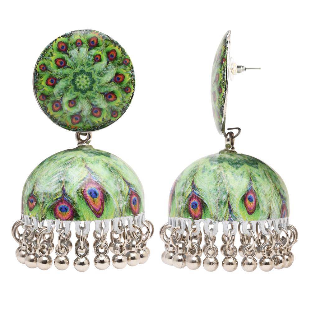 Etnico Silver Plated Traditional Jhumka Earrings For Women (E3325G)