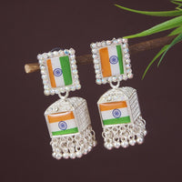 Etnico Traditional White Gold Plated National Flag Ethnic Jhumka Earrings For Women
