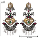 Etnico Silver Oxidised Traditional Peacock & Floral Design Ghungroo Detailing Dangle Earrings for Women