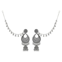 Etnico Silver Oxidised Traditional Jhumka Hair Chain/Ear chain Accessories with Hook For Women