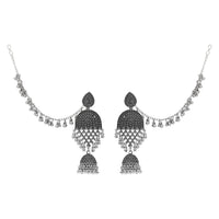 Etnico Silver Oxidised Traditional Jhumka Hair Chain/Ear chain Accessories with Hook For Women