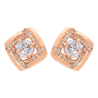 Etnico Latest Stylish Rose Gold Plated CZ American Diamond Stud Earrings For Women