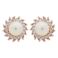 Etnico Latest Stylish Rose Gold Plated CZ American Diamond Stud Earrings For Women