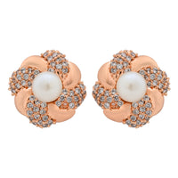 Etnico Latest Stylish Rose Gold Plated CZ American Diamond Stud Earrings For Women