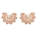 Etnico Rose Gold Plated Cubic Zirconia and American Diamond Fashionable Pearl Look Stud brass Earrings For Women