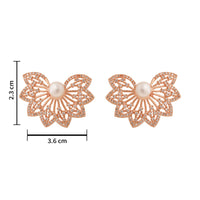 Etnico Rose Gold Plated Cubic Zirconia and American Diamond Fashionable Pearl Look Stud brass Earrings For Women