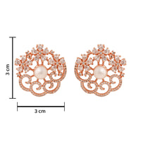 Etnico Rose Gold Plated Cubic Zirconia and American Diamond Fashionable Pearl Look Stud Earrings For Women