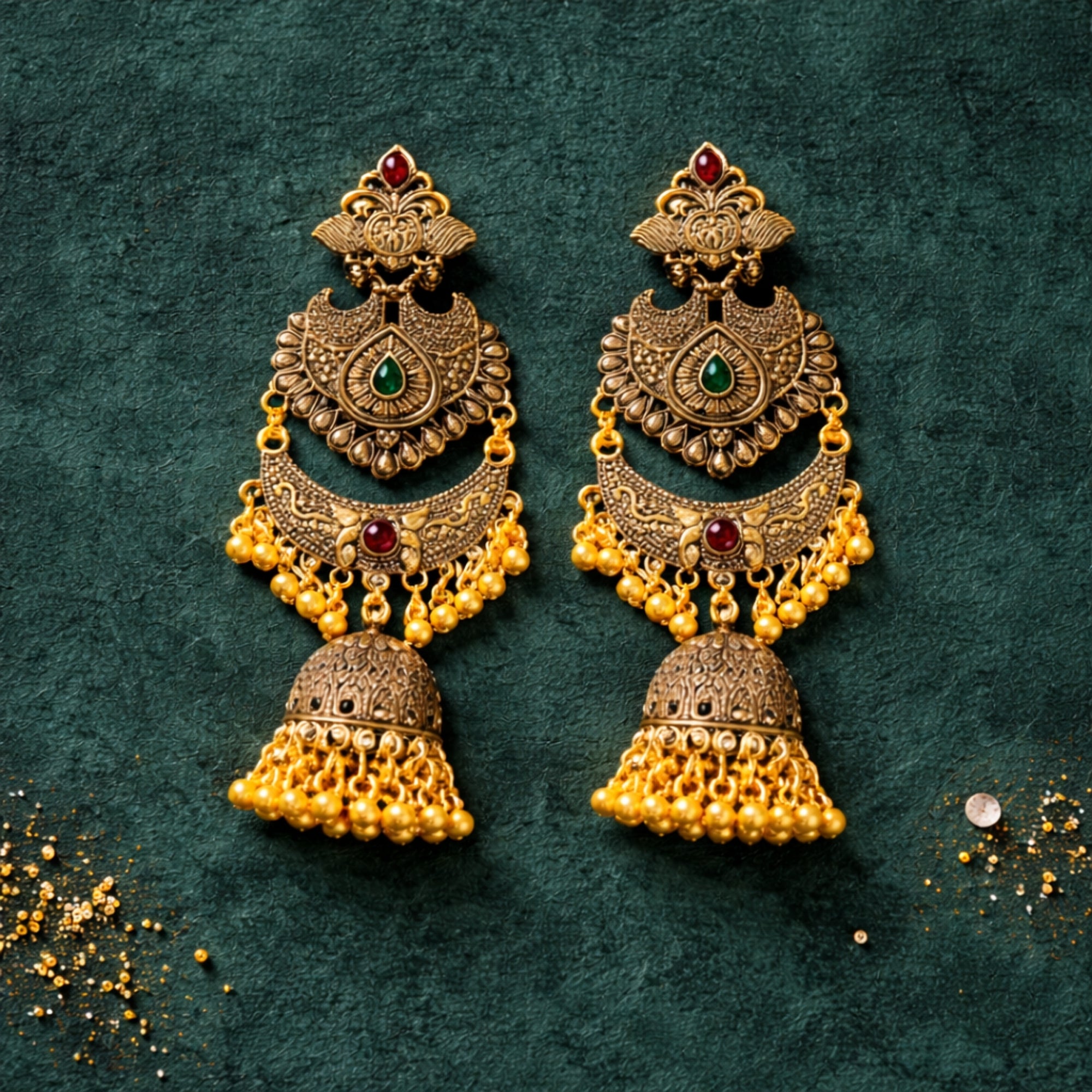 Etnico Gold Plated Traditional Style Jhumka with Ghungroo Earrings For Women