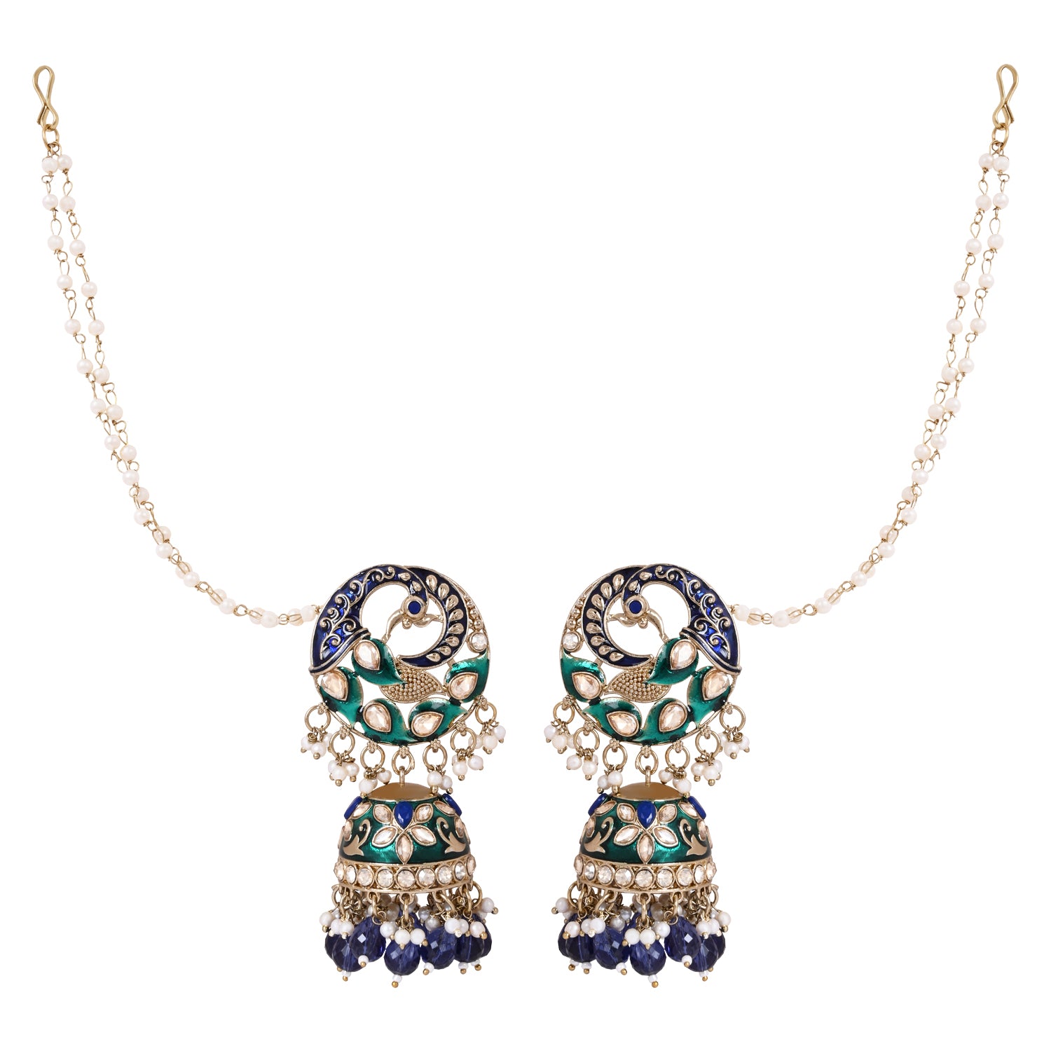 Etnico Gold Plated Traditional Meenakari Jhumka with Ear chain For Women