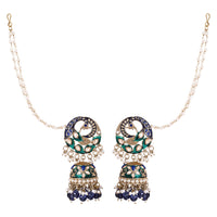 Etnico Gold Plated Traditional Meenakari Jhumka with Ear chain For Women