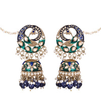 Etnico Gold Plated Traditional Meenakari Jhumka with Ear chain For Women