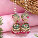 Etnico Gold Plated Traditional Meenakari Jhumka with Ear chain For Women