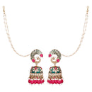 Etnico Gold Plated Traditional Meenakari Jhumka with Ear chain For Women