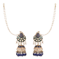 Etnico Gold Plated Traditional Meenakari Jhumka with Ear chain For Women