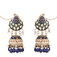 Etnico Gold Plated Traditional Meenakari Jhumka with Ear chain For Women