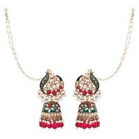 Etnico Gold Plated Traditional Meenakari Kundan & Pearl Jhumka Earrings With Earchain For Women