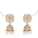 Etnico Gold Plated Traditional Kundan & Pearl Jhumka Earrings With Earchain For Women