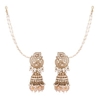 Etnico Gold Plated Traditional Kundan & Pearl Jhumka Earrings With Earchain For Women