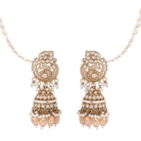 Etnico Gold Plated Traditional Kundan & Pearl Jhumka Earrings With Earchain For Women