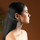 Etnico Silver Plated Traditional Statement Earring With Ear Chain for Women