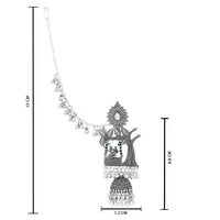 Etnico Silver Plated Traditional Jhumka Motif Oxidised Earring With Ear Chain for Women