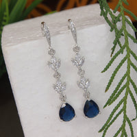 Etnico Silver Plated Cubic Zirconia American Diamond Drop Earrings for Women (Silver blue)