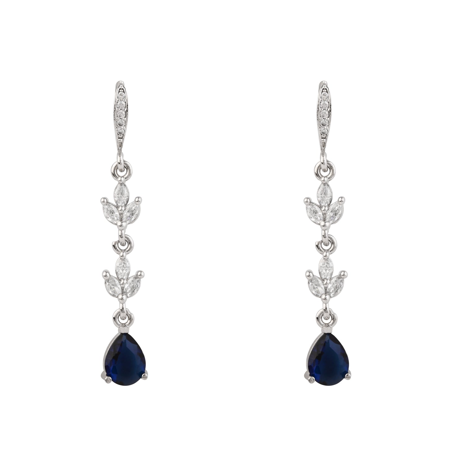 Etnico Silver Plated Cubic Zirconia American Diamond Drop Earrings for Women (Silver blue)
