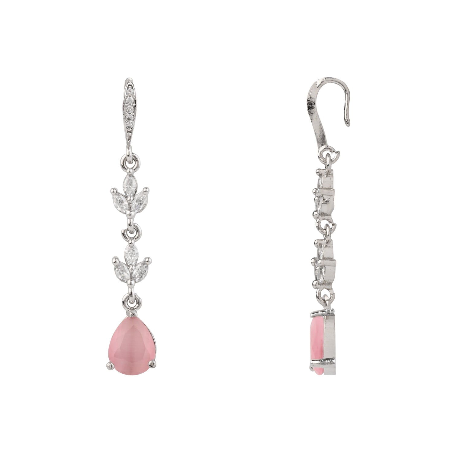 Etnico Silver Plated Cubic Zirconia American Diamond Drop Earrings for Women (E3394ZPi)