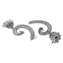 Etnico Navratri Silver Oxidised Traditional Peacock Design Ear Cuffs with Jhumka Drops Earrings for Women (E3398OX)