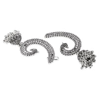 Etnico Navratri Silver Oxidised Traditional Peacock Design Ear Cuffs with Jhumka Drops Earrings for Women (E3398OX)