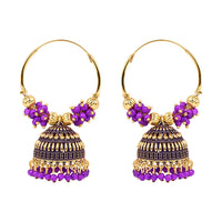Etnico Gold Plated Traditional Handcrafted Beaded Jhumka Hoop Earrings for Women