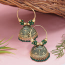 Etnico Gold Plated Handcrafted Floral Beaded Jhumka Hoop Earrings for Women