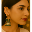 Etnico Gold Plated Handcrafted Floral Beaded Jhumka Hoop Earrings for Women