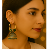 Etnico Gold Plated Handcrafted Floral Beaded Jhumka Hoop Earrings for Women
