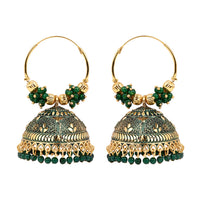 Etnico Gold Plated Handcrafted Floral Beaded Jhumka Hoop Earrings for Women
