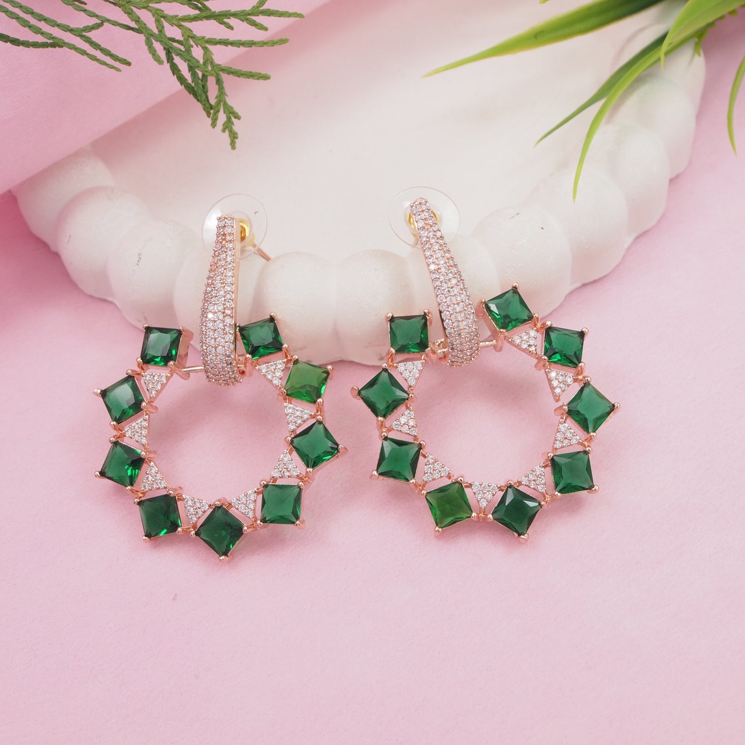 Etnico Rose Gold Plated American Diamond Cubic Zirconia Earrings