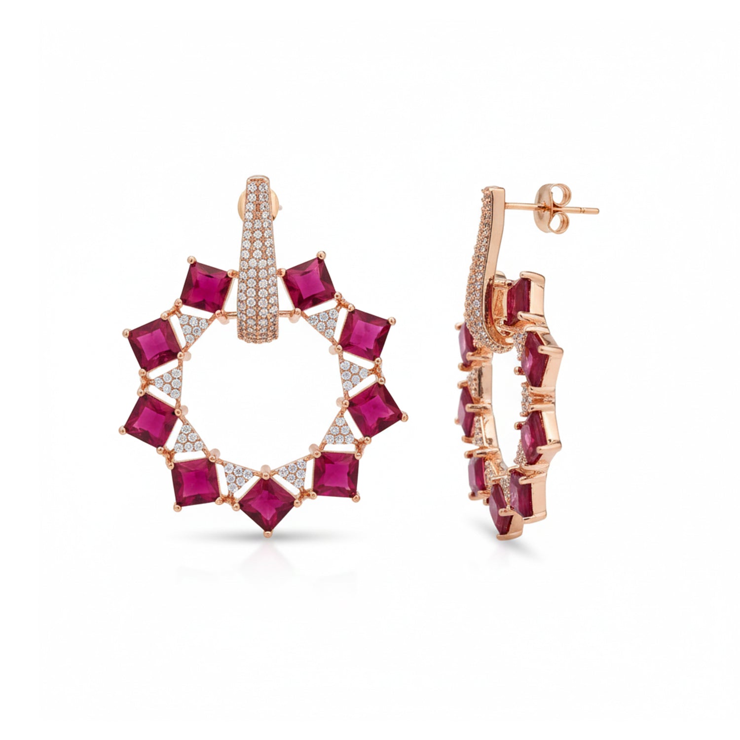 Etnico Rose Gold Plated American Diamond Cubic Zirconia Earrings