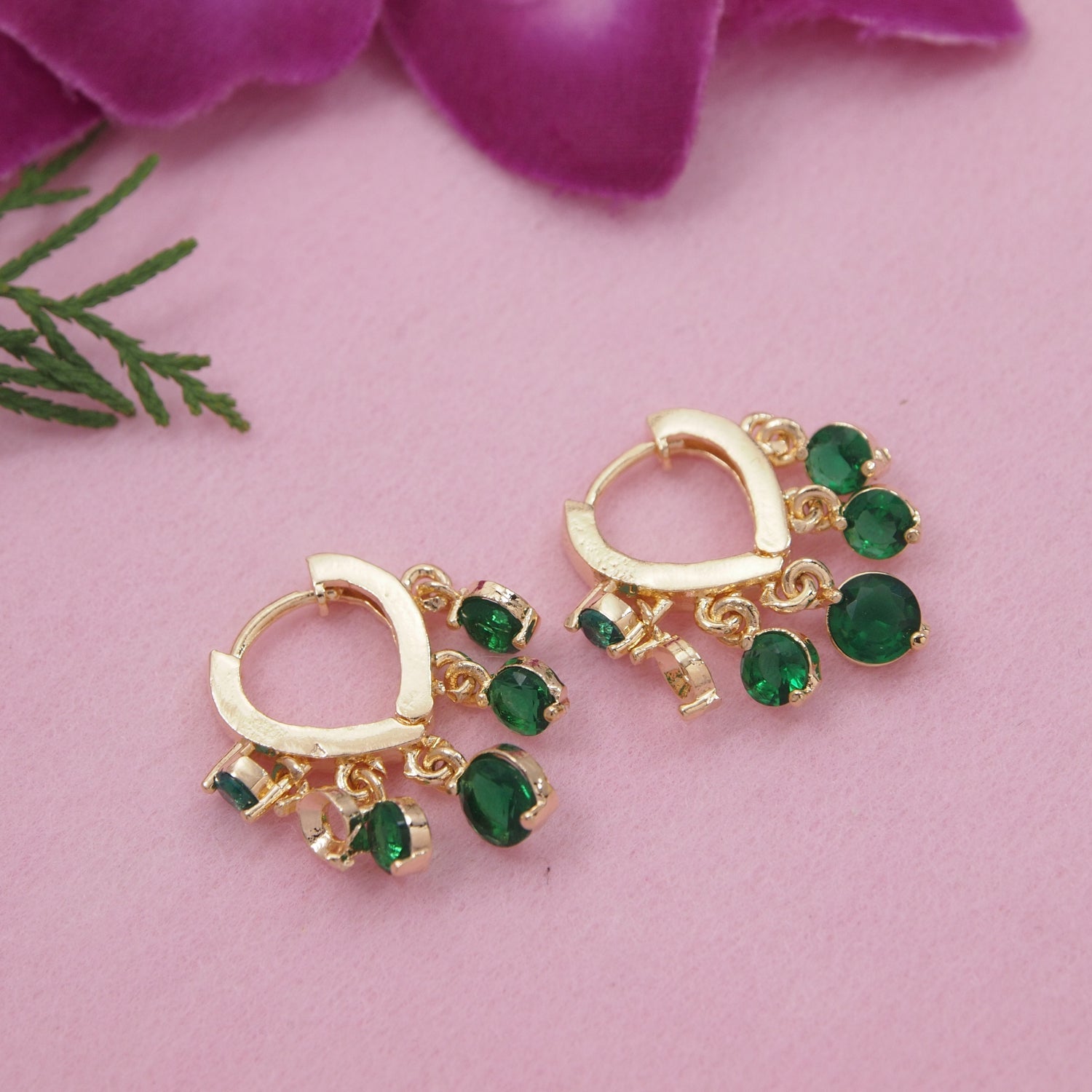 Etnico Gold Plated Stone Drop Hoop Earrings