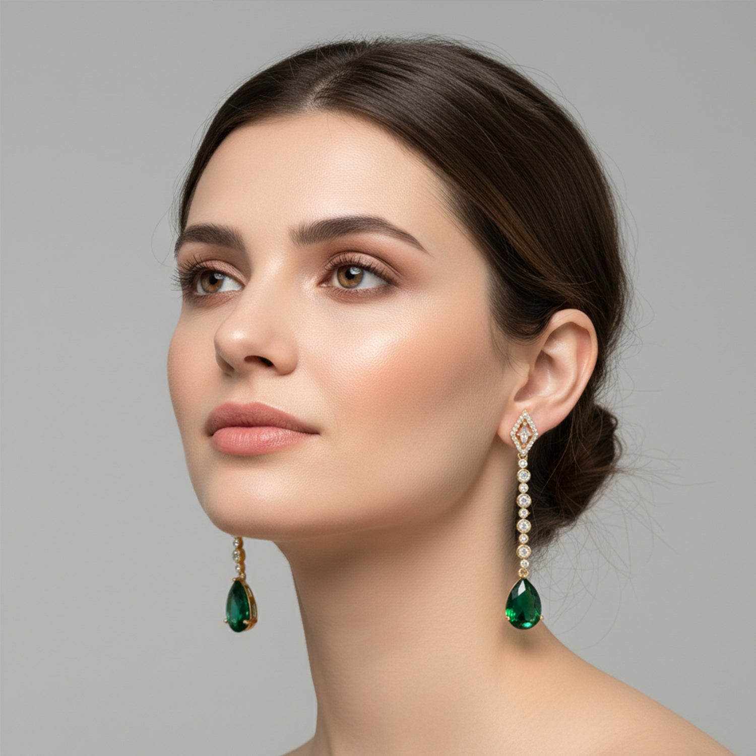 Etnico Gold Plated American Diamond Cubic Zirconia Linear Drop Dangler Earrings 