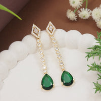 Etnico Gold Plated American Diamond Cubic Zirconia Linear Drop Dangler Earrings