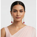 Etnico Gold Plated American Diamond Cubic Zirconia Linear Drop Dangler Earrings