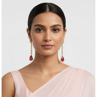 Etnico Gold Plated American Diamond Cubic Zirconia Linear Drop Dangler Earrings