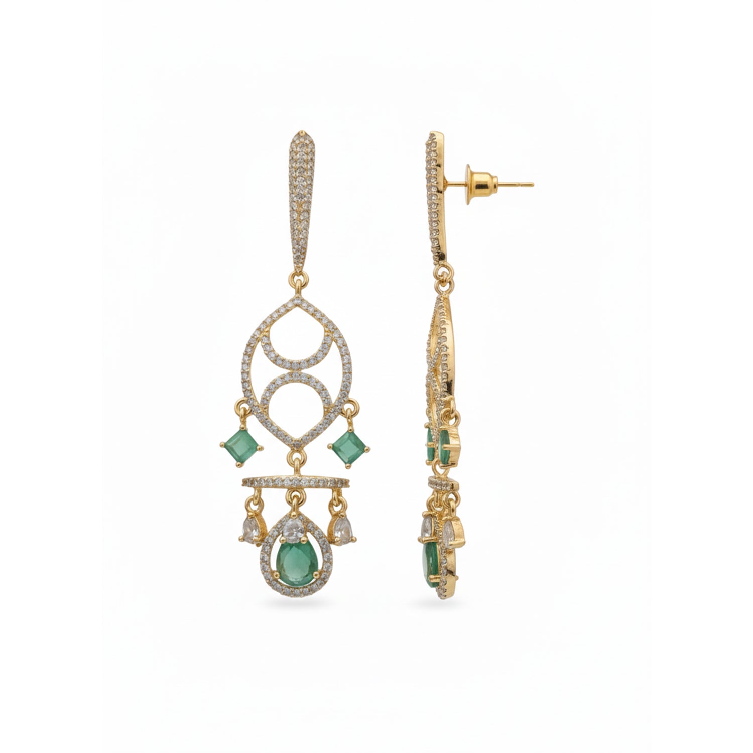 Etnico Gold Plated American Diamond Cubic Zirconia Statement Dangler Earrings
