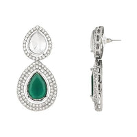 Etnico Silver Plated Traditional Stone & Beads Tear Drop Earrings For Women