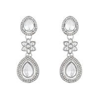 Etnico Silver Plated Traditional Stone & Beads Tear Drop Earrings For Women