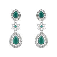 Etnico Silver Plated Traditional Stone & Beads Tear Drop Earrings For Women