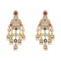 Etnico Gold Plated Traditional Kundan and Mother of Pearl Jhumki Danglers Earrings for Women