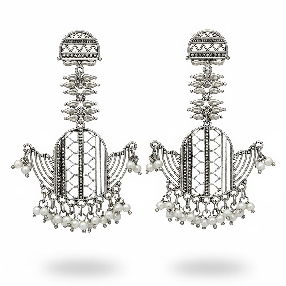 Js Fashion Designer Oxidised Plated Pearl Dangler Earrings